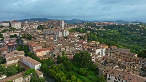 aerial of the town of borgo xx giugno and the convent of san domenico , perugia, province of perugia, italy