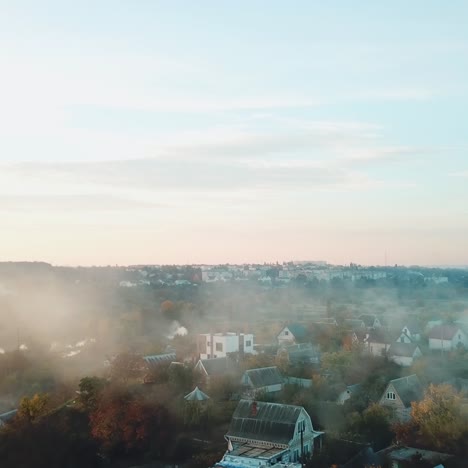 smoke are enveloping the private sector of the city as a result of a fire after a drought. aerial view