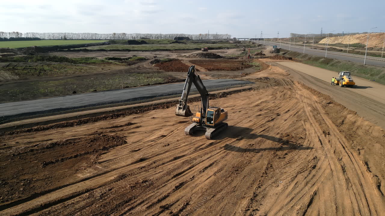 Highway Construction Site with Excavator