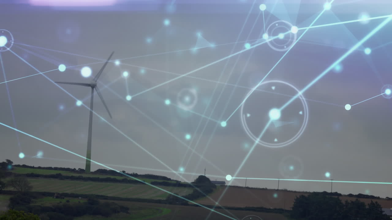 Animation of network of connections over wind turbine