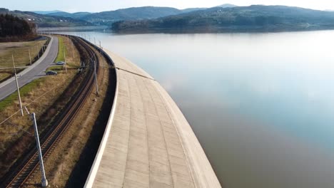 beautiful lake scenery with railways seeing from drone