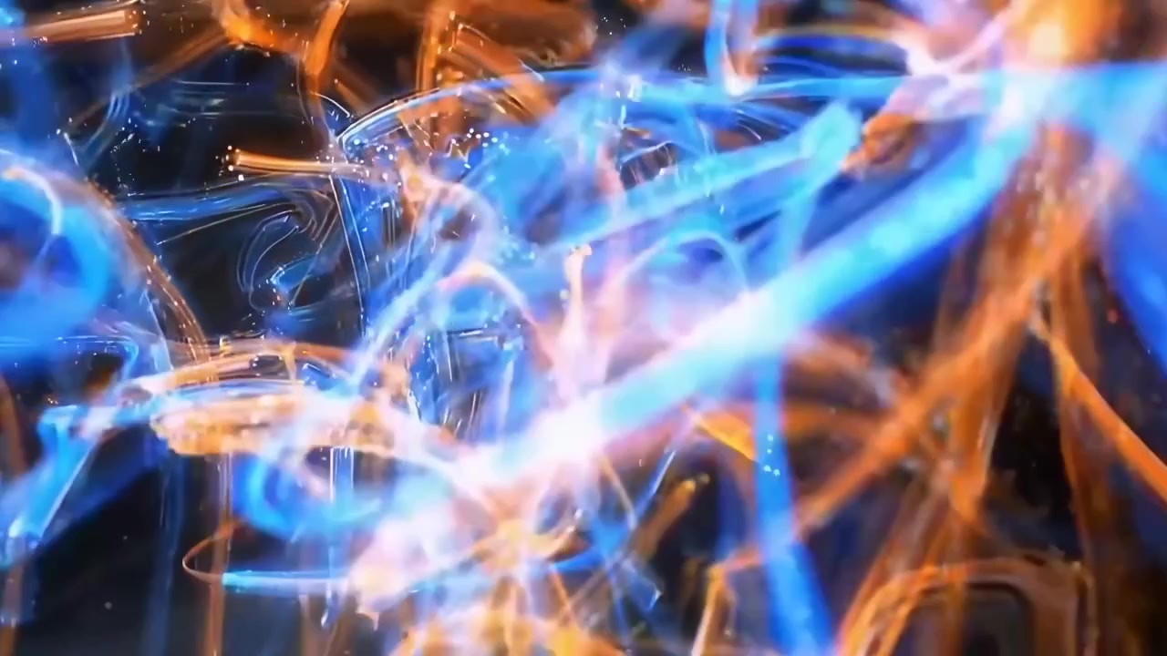 Abstract Motion Graphics with Glowing Blue and Orange Light Trails