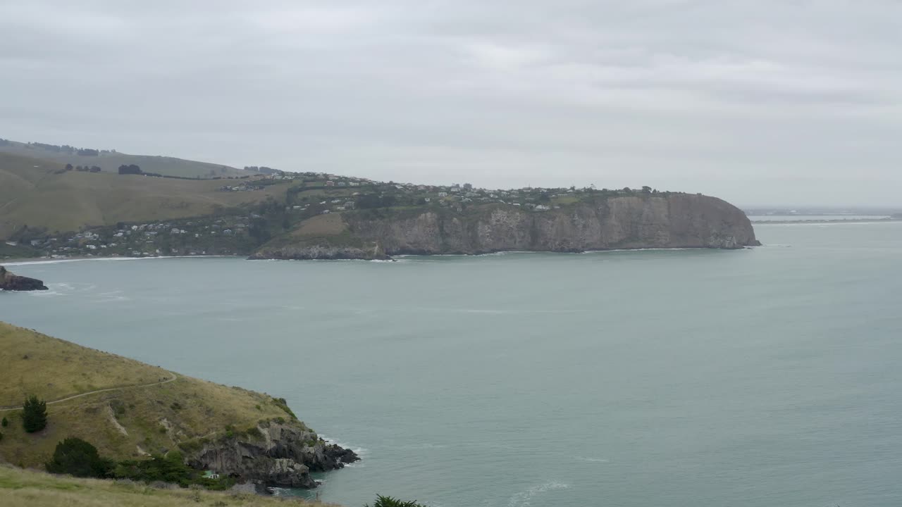 Walkway by the ocean, Taylors mistake, New Zealand, aerial view to Taylors Mistake beach from Godley Head Walkway,  Canterbury, Christchurch,