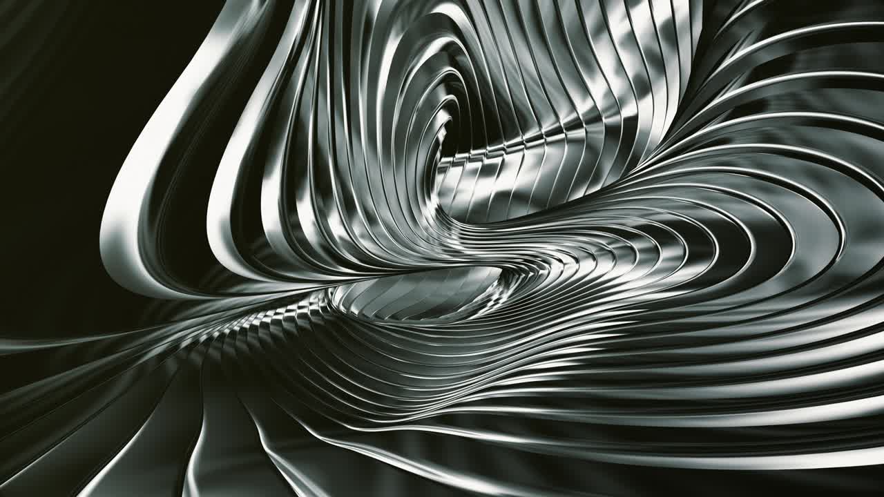 fondo de metal negro abstracto. las rayas dobladas y giratorias crean formas y superficies irrealistas y increíbles. bucle sin costuras. 4k.