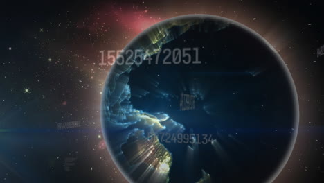 animation of numbers, network of connections over globe