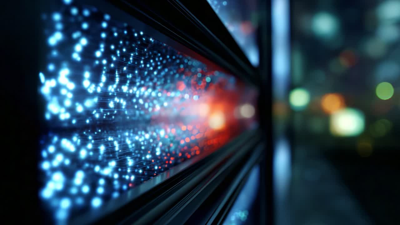 Dynamic Illumination Display with Blurred Multicolored Lights and Modern Aesthetic Design Captured in Close-Up