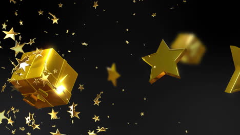 animación de estrellas sobre regalos de navidad en fondo negro