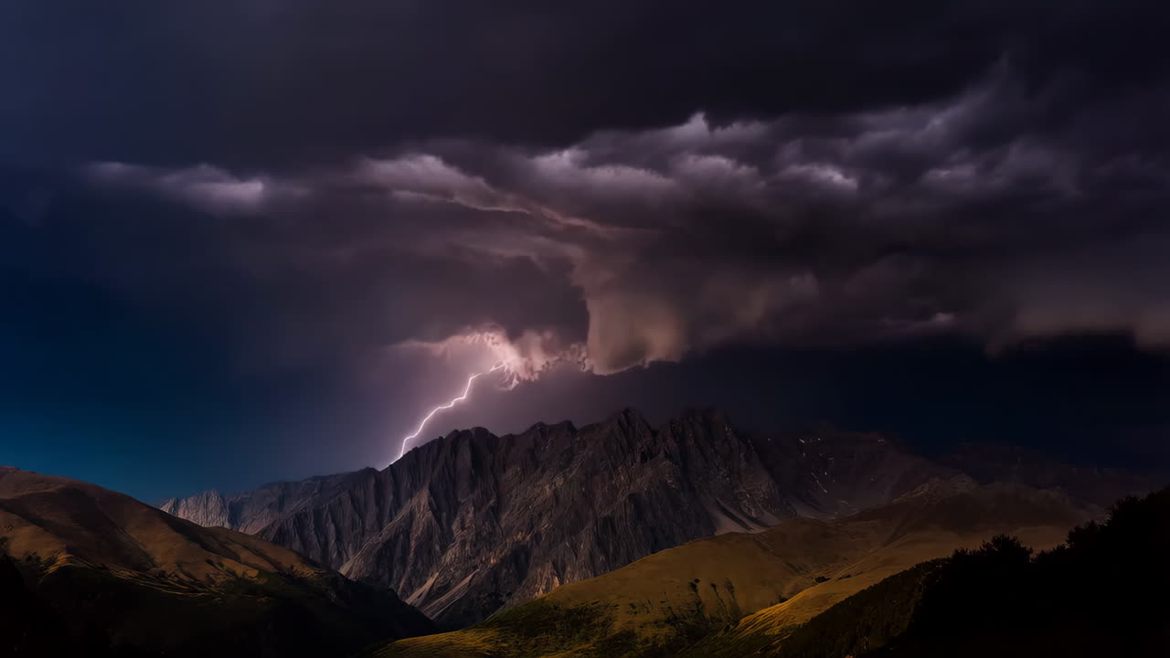 Dramatic Mountain Landscape During a Lightning Storm