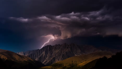 dramatic mountain landscape during a lightning storm