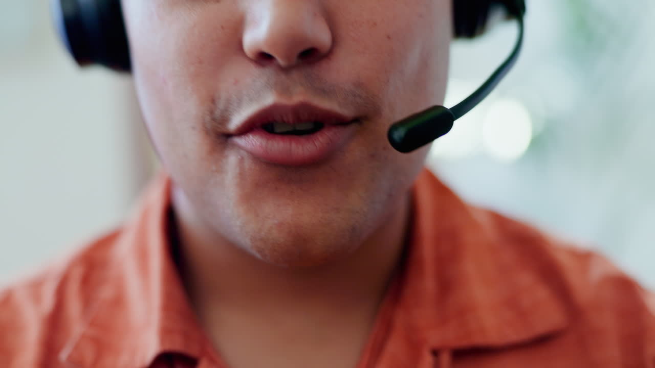 Mouth of man, telemarketing