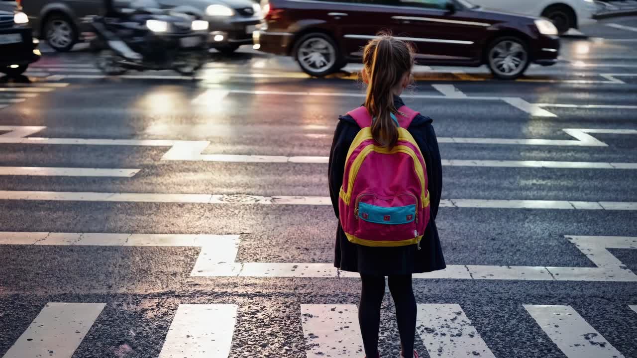 Child waiting to cross the street