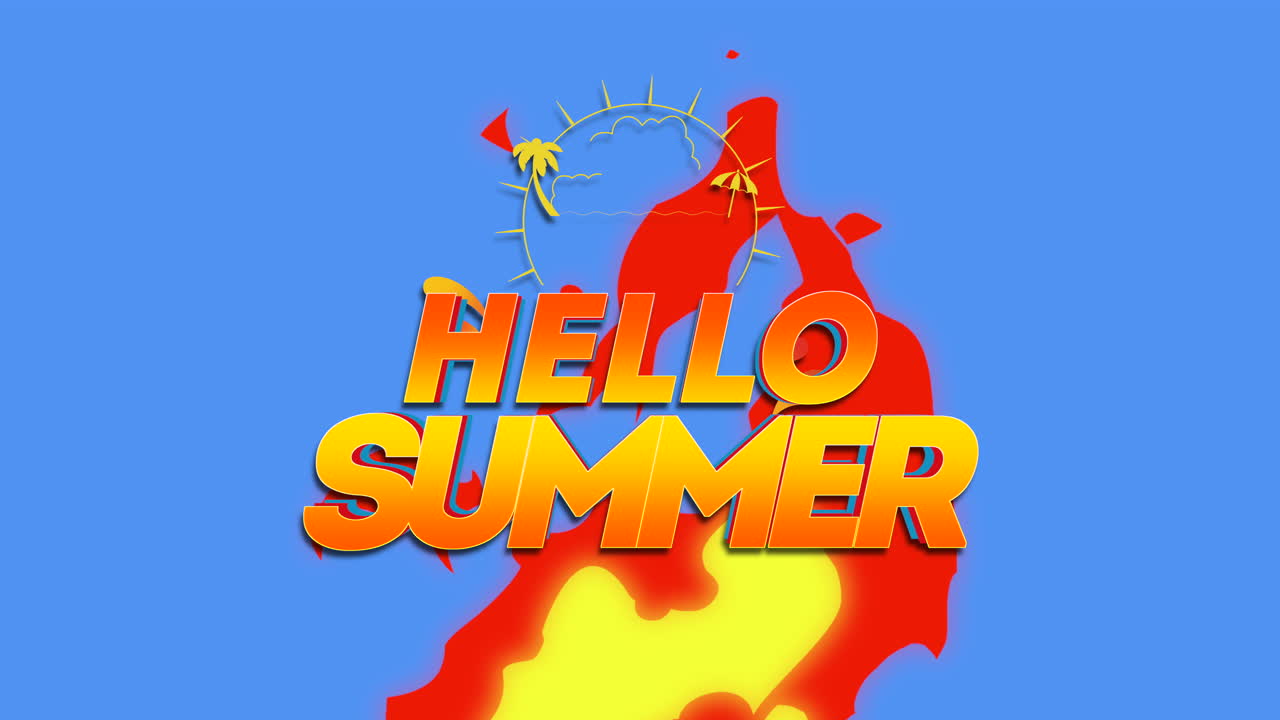 태양 광선 3이 포함된 애니메이션 텍스트 안녕하세요 여름