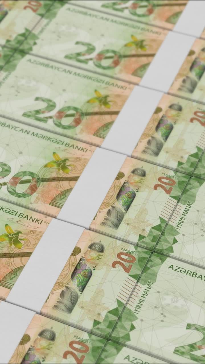 video vertical de billetes de 20 manat azerbaiyanos impresos por una imprenta de dinero