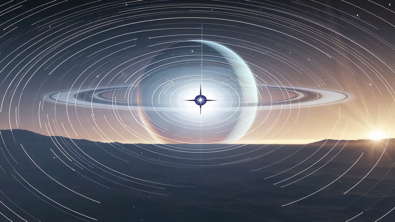 Cosmic Horizon: Ringed Planet and Star Trails