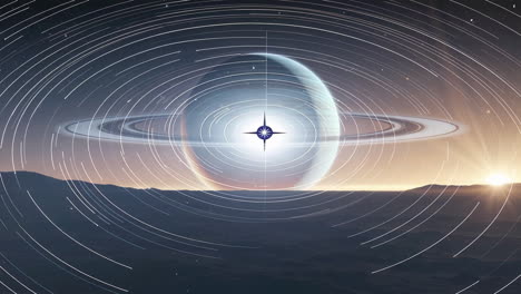 cosmic horizon: ringed planet and star trails