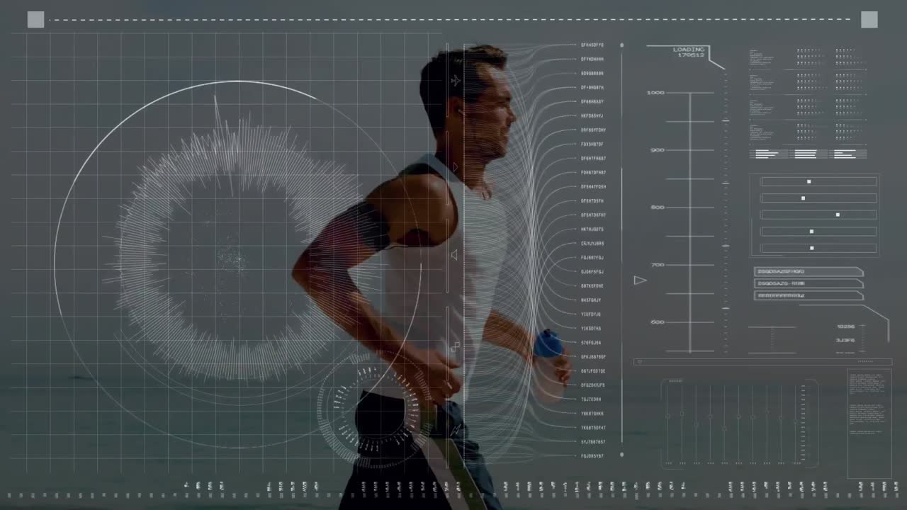 animación del procesamiento de datos sobre el hombre apto corriendo