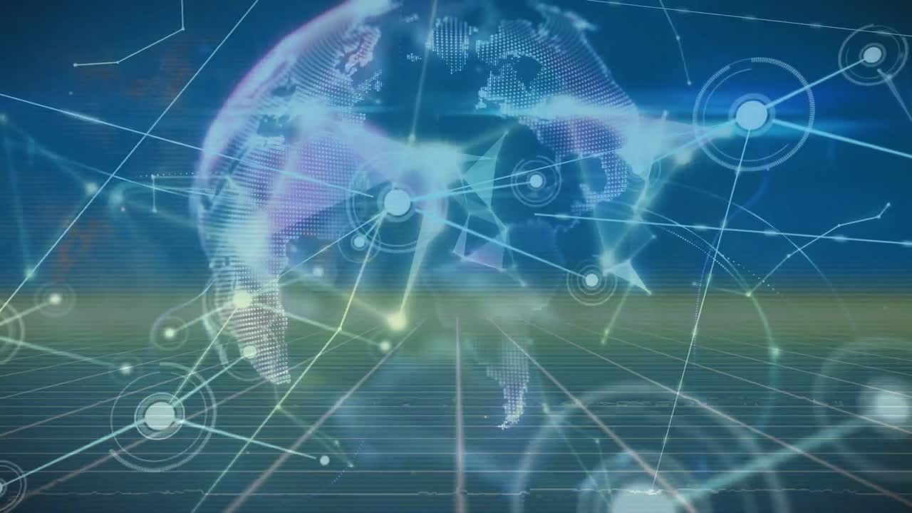 파란색 배경 위에 지구를 가진 연결 네트워크의 애니메이션