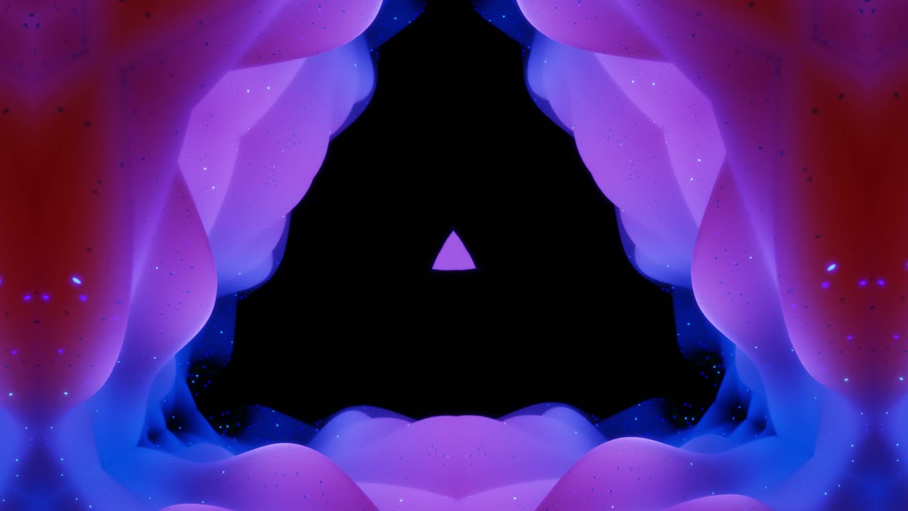 abstract symmetric 3D structures with looped animation, smooth blue purple color gradients, glow glitter. Kaleidoscope effect with abstract fractal waves. Beautiful abstract bg with 3d pattern. DOF