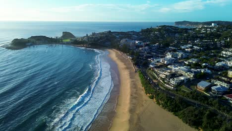 drone aerial terrigal sandy beach bay suburbs landscape rural town residential housing shops cbd central coast tourism travel australia