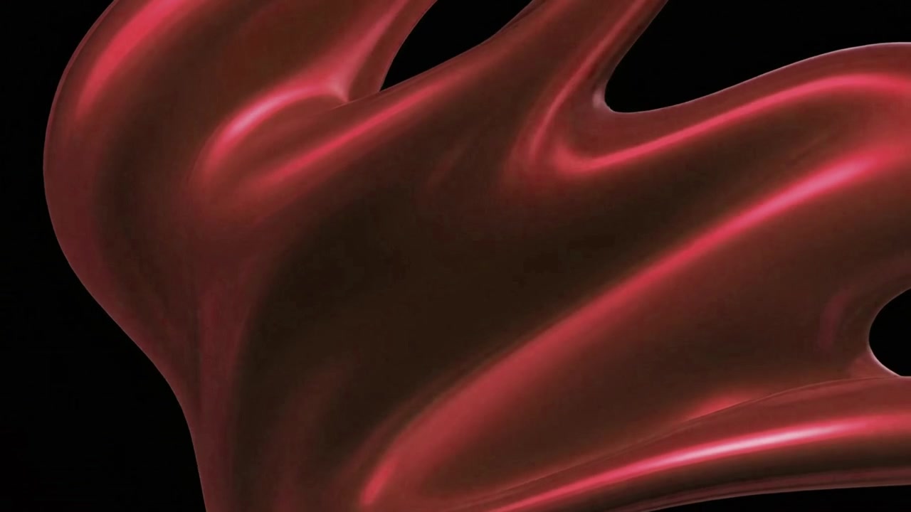 Forma astratta di metallo liquido rosso in movimento su sfondo nero