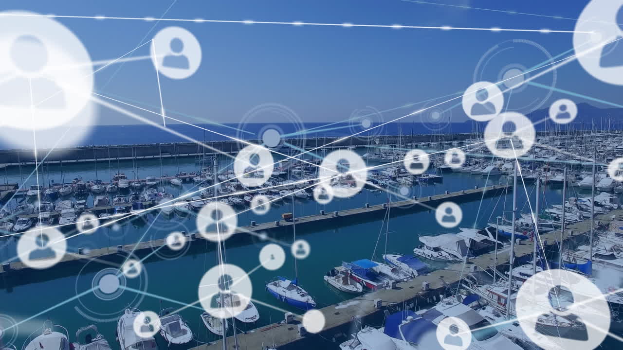 포트 위의 아이콘으로 연결 네트워크의 애니메이션