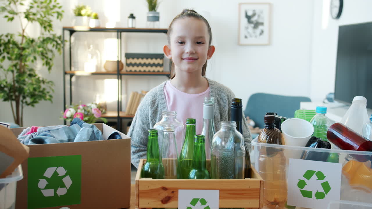 Girl Recycling at Home