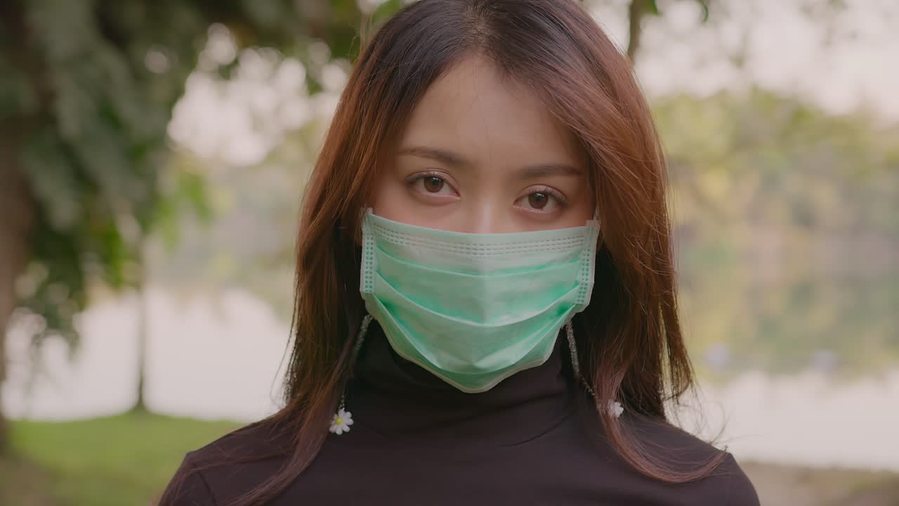 Woman Wearing Mask in Park