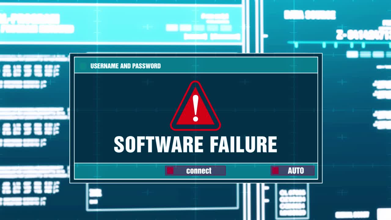 Software failure warning notification generated on digital system security alert error message on