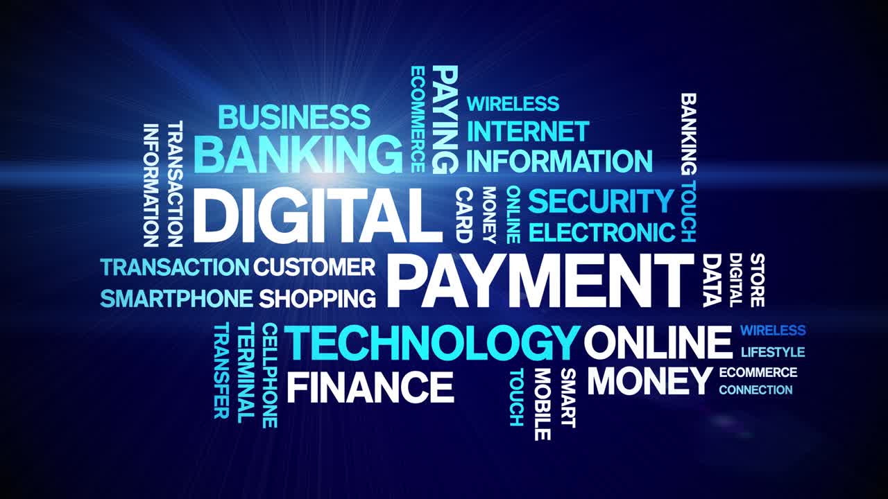4k Digital Payment Animated Tag Word Cloud,Text Design Animation seamless loop.