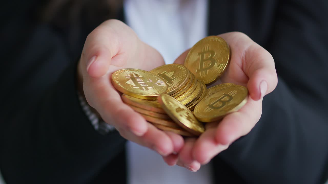 cultivo, mujer de negocios, tenencia, bitcoins