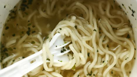 close-up of ramen noodles in a bowl