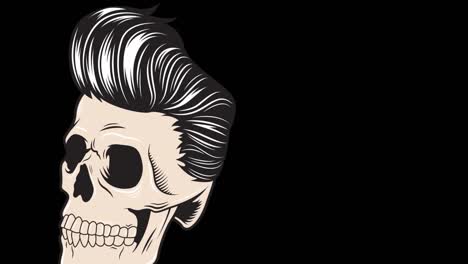 Animation-of-skull-with-hair-over-black-background