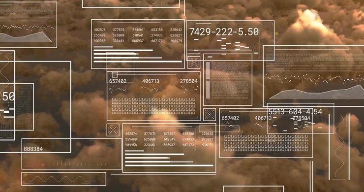 Animation of data processing over sky with clouds