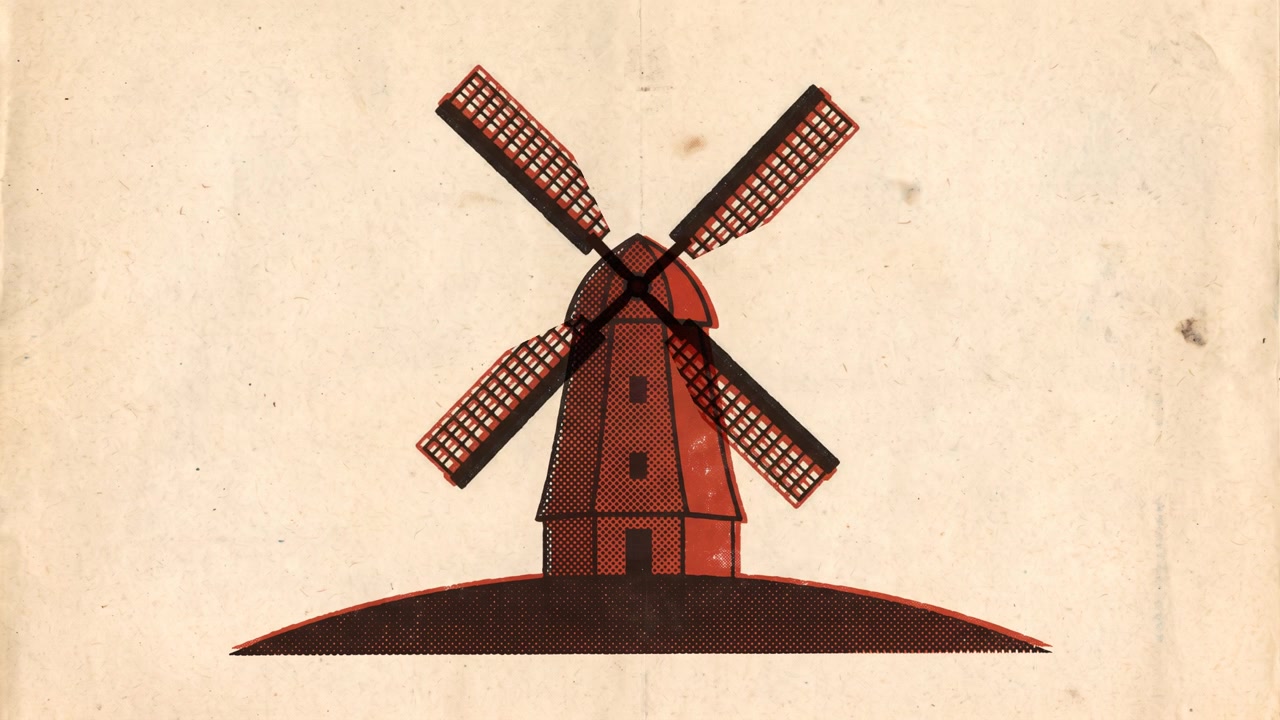 Illustrazione animata di un mulino a vento che gira