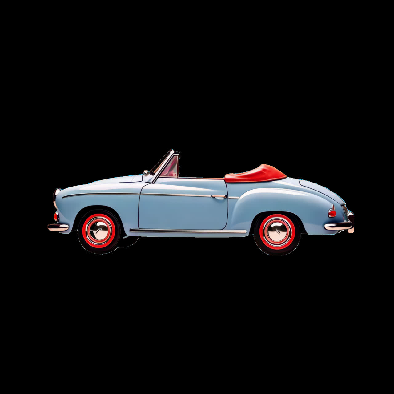 Illustrazione di un'auto cabrio d'epoca con sovrapposizione animata, video 4K trasparente, canale alfa, ProRes