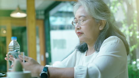 Active-senior-retired-Asian-business-woman-enjoy-working-on-her-own-online-small-business-and-relaxing-in-a-coffeeshop-on-a-bright-sunny-day