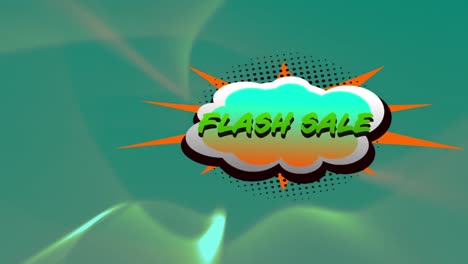 Flash-sale-text-over-retro-speech-bubble-against-digital-waves-on-green-background