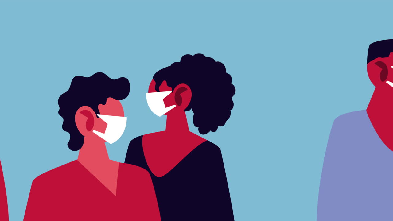 코로나19를 예방하기 위해 얼굴 마스크를 사용하는 사람들의 그룹