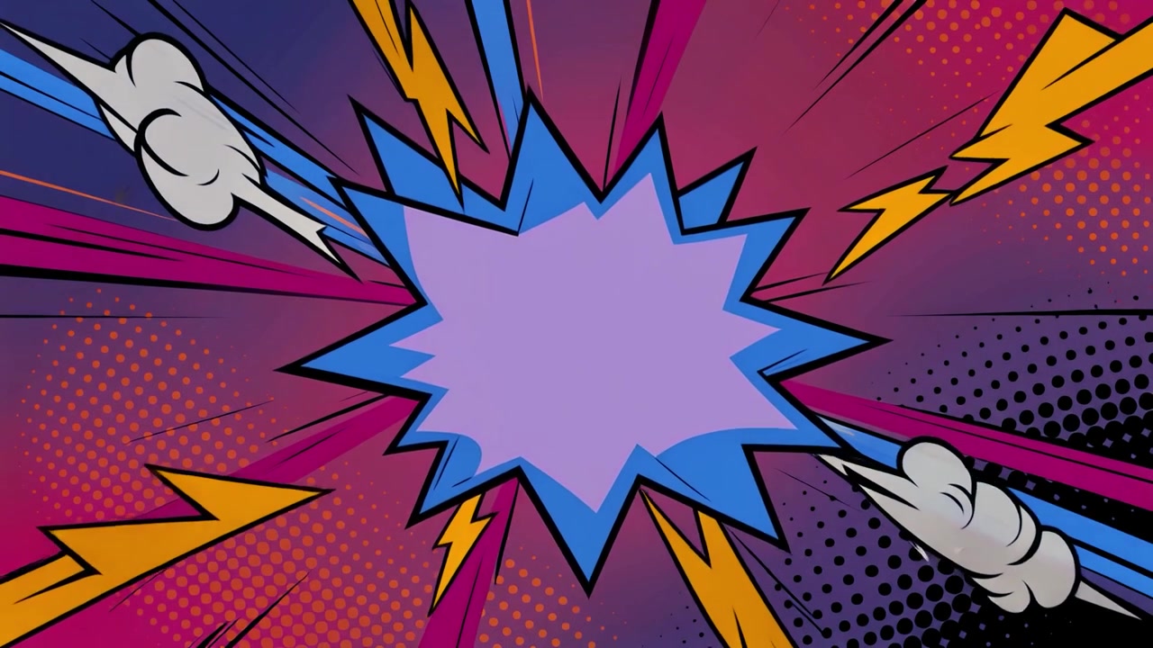 Dynamisk animert tegneserie pop art-bakgrunn med eksploderende snakkeboble