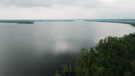 Parque-Estatal-Reelfoot-Lake,-Tennessee,-Que-Muestra-Vastas-Aguas-Y-Exuberante-Vegetación,-Un-Paisaje-Sereno,-Vista-Aérea