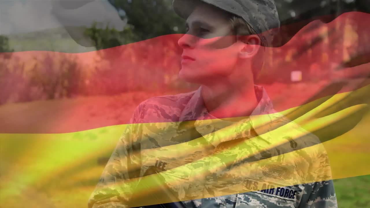 Animation af Tysklands flag over kaukasiske soldater