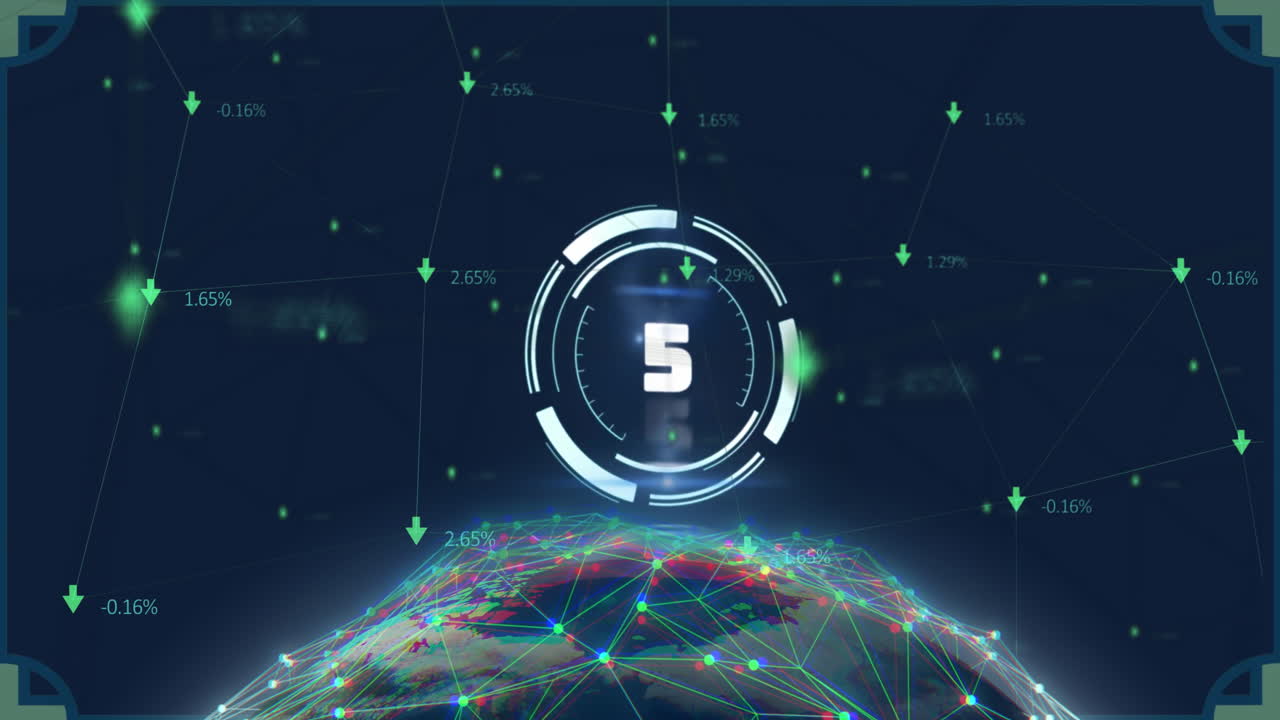 animación del procesamiento de datos de cuenta atrás en todo el mundo con conexiones