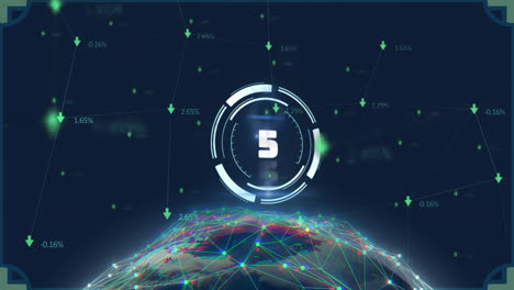 animation of countdown data processing over globe with connections