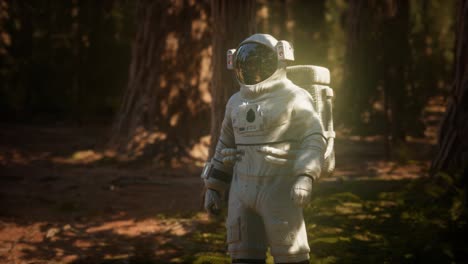 astronauta solitario en el bosque oscuro