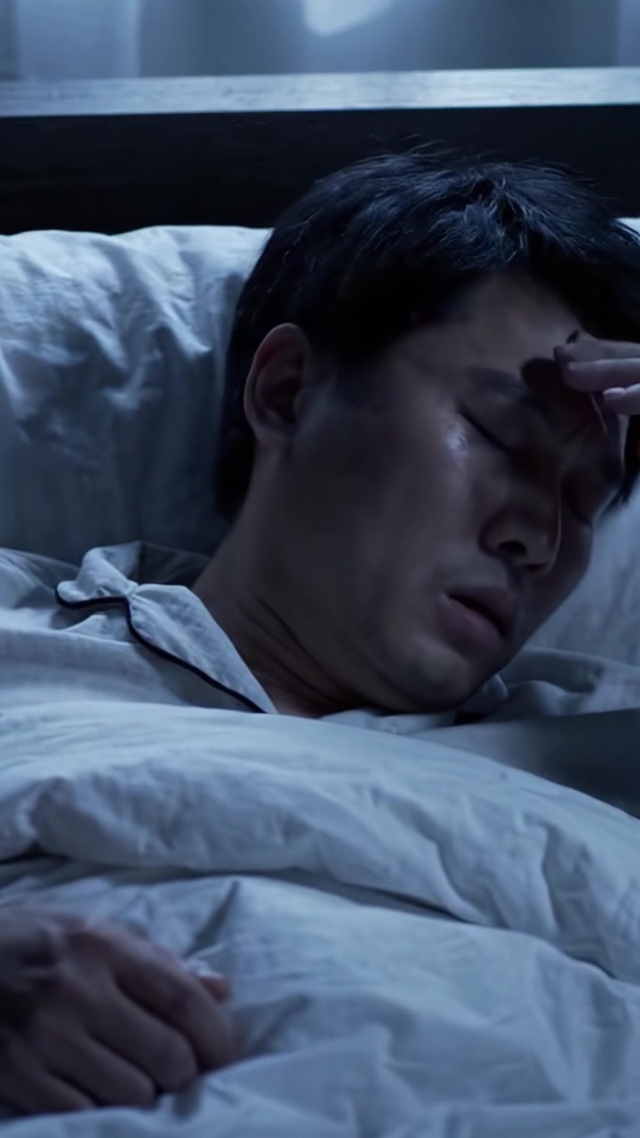 Pergeseran Dramatis dari Terjaga ke Tidur: Close-Up Ekspresi Wajah Pria yang Menangkap Transisi Antara Pikiran Sadar dan Istirahat Bawah Sadar