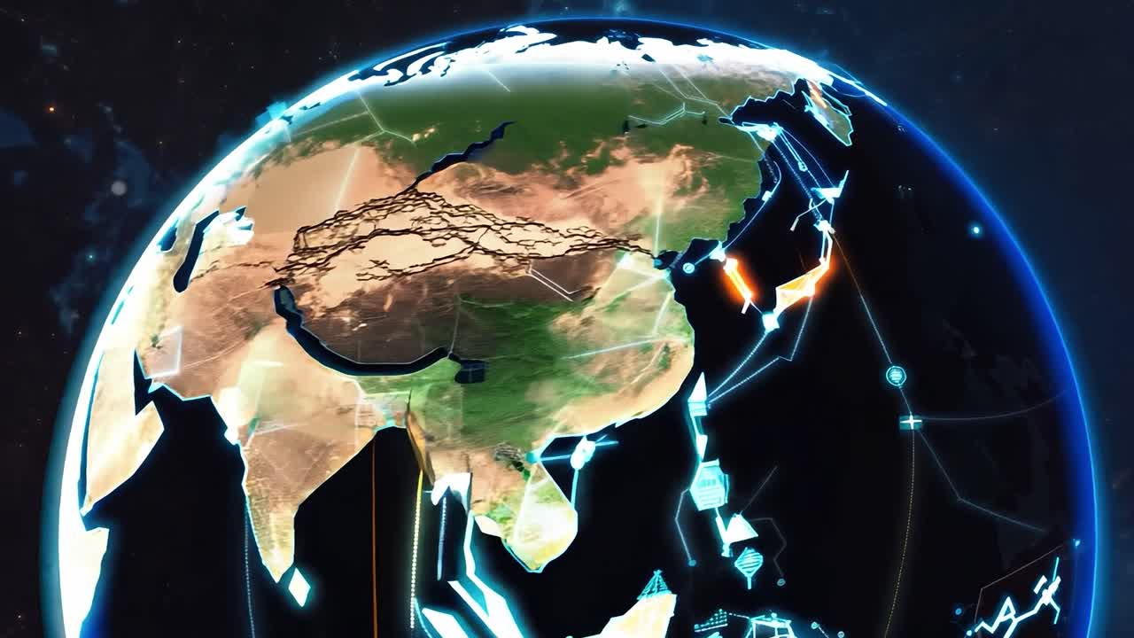 글로벌 네트워크 연결 - 디지털 선과 지점을 가진 지구