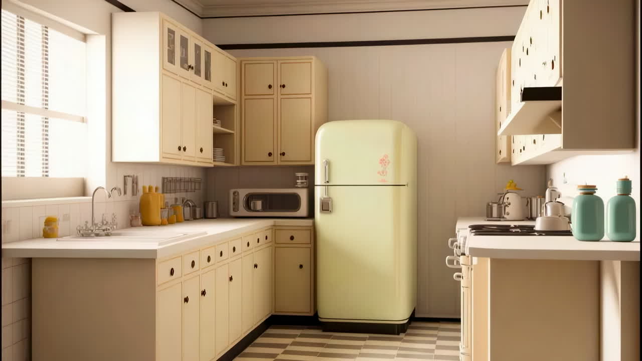 Cucina in stile retrò con frigorifero vintage