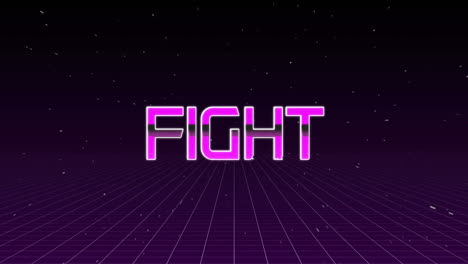 animation of fight text in pink glowing letters over grid