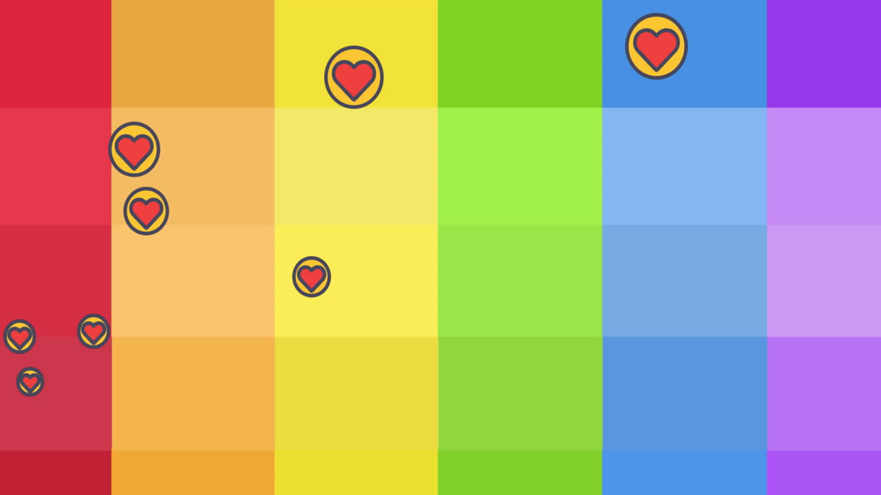 무지개 배경 에 떠다니는 심장 의 애니메이션