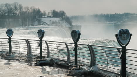 Binoculars-Overlooking-The-Frozen-Niagara-Falls-4K-Video